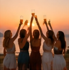 Friends toasting at sunset
