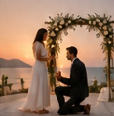 Marriage proposal at sunset