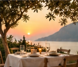 Sunset dinner table under a tree